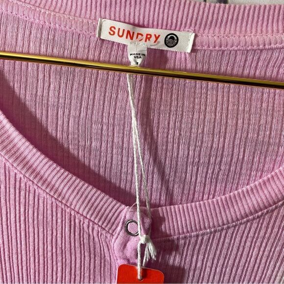 Sundry Womens Ribbed Thermal Henley Top Pink Dip Dye Long Sleeve Shirt NEW - Picture 10 of 10